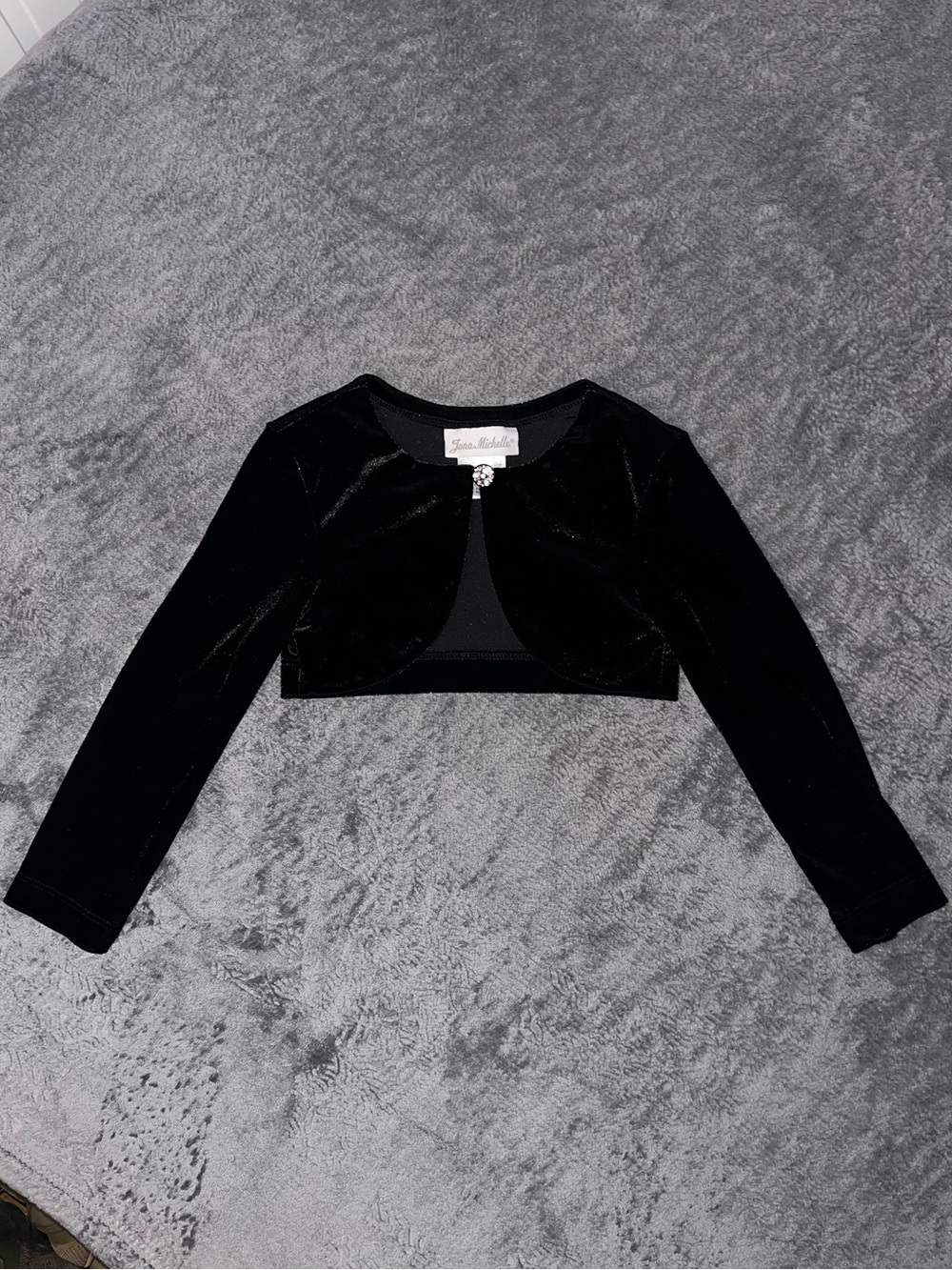 Jona Michelle Girl’s Black Velvet Bolero Jacket with Embellished Button